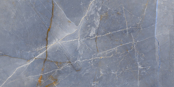 Luxury blue marble texture with golden and white veins, abstract grey marble background for interior design and tiles.