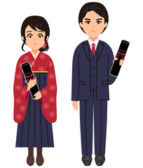 卒業式の日の大学生のイラスト