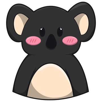 Cute koala character illustration in kawaii style, adorable Australian animal mascot, grey koala bear vector avatar.