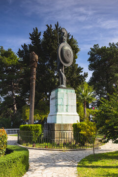 Huge Statue of Achilles in Garden the Achilleion Palace on the i