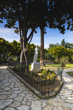 Statues in the courtyard of Achilleion palace of Empress of Aust
