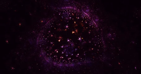 Fotobehang Fractal waves 3d rendering illustration of Vibrant abstract background featuring flowing red and pink neon light waves with glowing energy effects  © BetiBup33