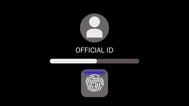 Digital identity verification interface featuring biometric fingerprint scan and verified user profile on sleek black background.cybersecurity applications in ultra HD 4K resolution.