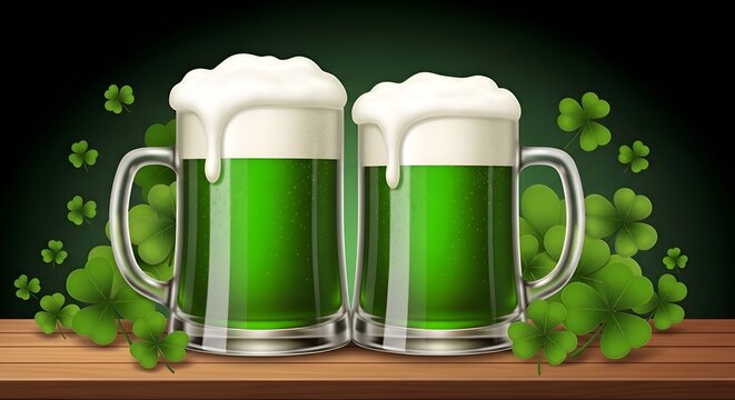 st patrick s green beer mugs foamy shamrock emblems festive irish theme drink