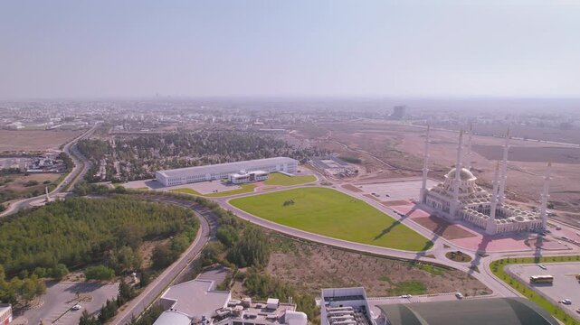 Drone Shot of Lefkosa s New Mosque: Modern Architecture in Northern Cyprus, Nicosia, Cyprus - 30 Jun 2024