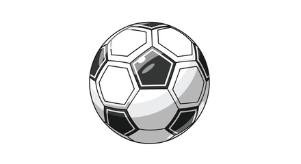 Classic black and white soccer ball illustration with shadows and highlights to show spherical dimension on white background.