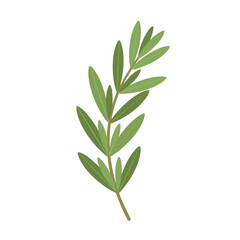 Obraz premium Simple green leafy branch illustration with multiple shades of green on a white background emphasizing botanical elements and natural designs