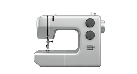 Modern Silver Sewing Machine on White Background