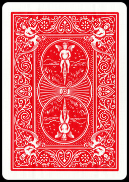 Red Playing Card Back Design Isolated on White Background &ndash; Classic Casino Deck Pattern
