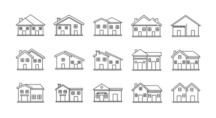 Fototapeta premium Suburban House Line Icons Set