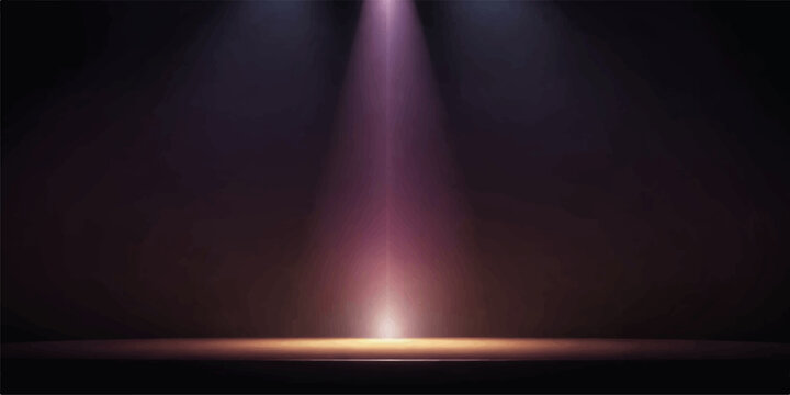 A bright blue laser ray and glowing spotlight flash through the dark theater space, creating a motion blur design with artful texture over the stage