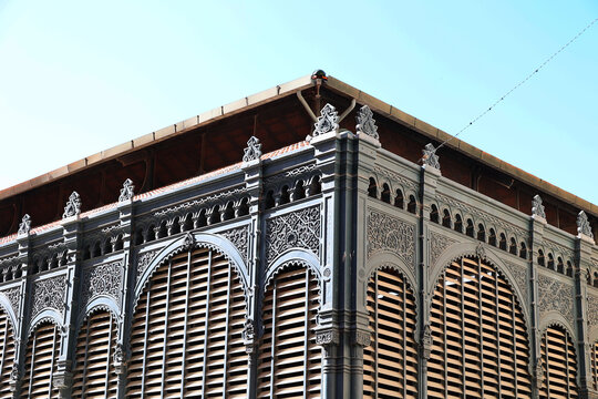 Facade of the Mercado Central de Atarazanas - The building was erected on this site between 1876 and 1879, Malaga, Andalusia, Spain