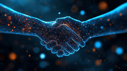 Digital Handshake of Technology and Innovation in Futuristic Style