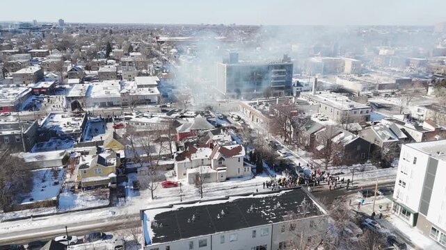 Aerial view over Minneapolis during winter on the scene where Alex Pretti was shot by ICE agents