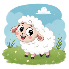 Obraz premium 3D Style , Happy cute sheep cartoon character isolated on white background