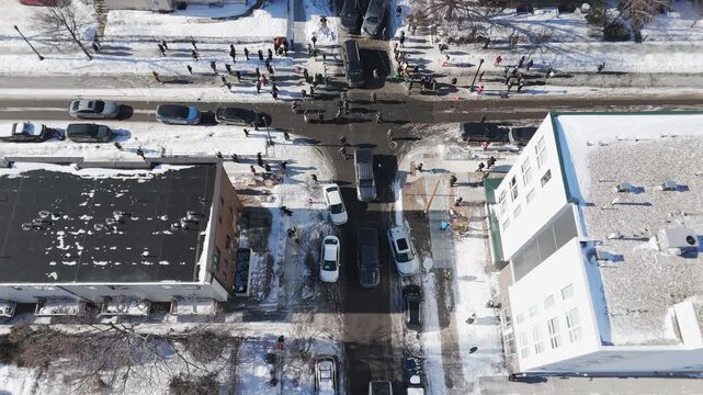 Community members confronting against ICE agents after the killing of Alex Pretti in M'inneapolis Minnesota aerial footage