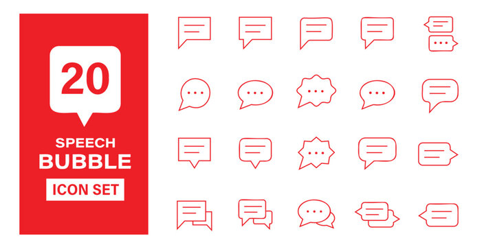 20 Speech bubbles empty thin line icons set. Speech, bubble, talk, chat, message, balloon and communication. Vector design. Speech bubbles blank isolated on white background. speech bubble comic signs
