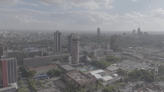 Aerial drone shot of Nairobi city central.