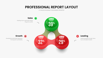 Service Report 3 Step Graph Frame Template. Educational Plan Three Element Diagram Slide Design. Enterprise Launch Presentation Layout Vector Illustration.