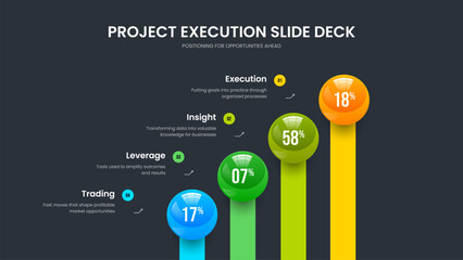 Colorful Innovation 4 Element Diagram Slideshow Layout. Professional Plan Four Step Graph Slide Template. Elegant Development Frame Design Vector Illustration.