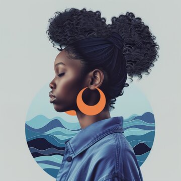 Portrait of Woman with Large Orange Earrings and Voluminous Hair