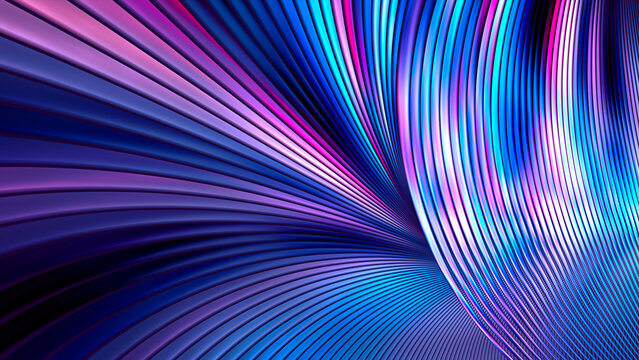 Glowing iridescent neon lines abstract background. Fractal 3D render. Colorful curves. Suited to technology, connectivity, futurism, innovation themes.