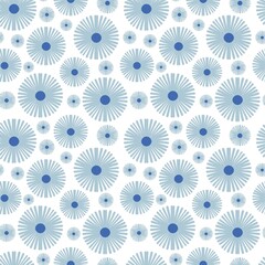 Seamless abstract floral pattern featuring stylized daisy flowers in soft blue and navy tones. Modern minimal design suitable for fabric, wallpaper, stationery, and surface pattern design.