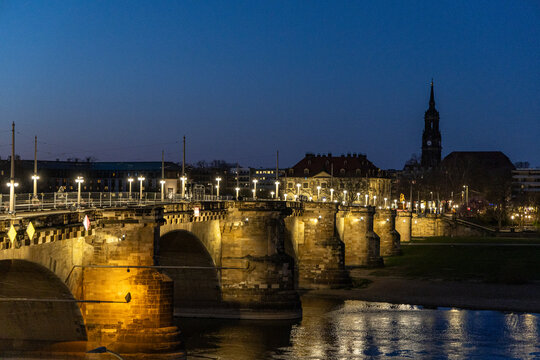 Augustus Brucke Bridge. Historical panorama of the city of Dresden