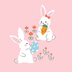 Obraz premium Easter bunny family vector. Cute pastel illustration for greeting card and invitation.