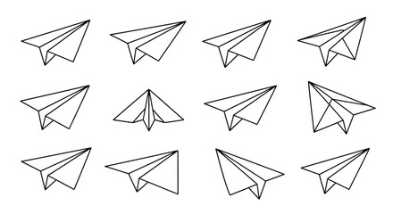 A collection of paper airplanes flies through the air in various directions. © Hussnain