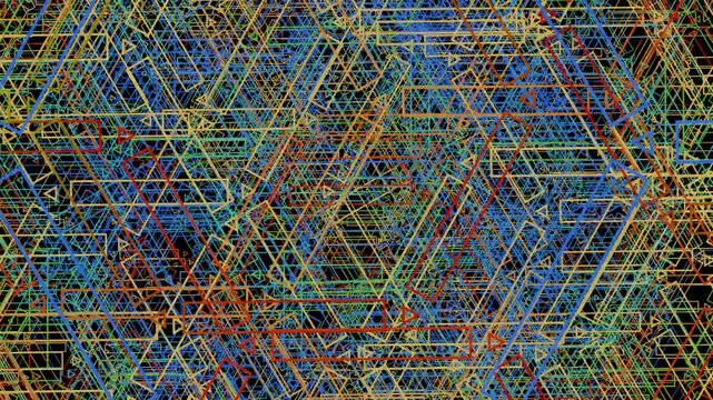 Spinning Colorful Isometric Wireframe Network Loop