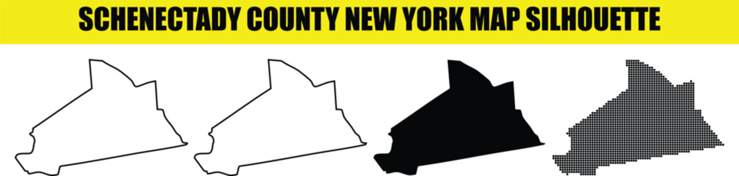 Schenectady county new york map silhouette illustration set isolated on white and black