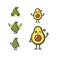 Cartoon Avocado Characters with Different Emotions and Expressions