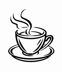 Fototapeta premium Steaming coffee cup illustration on saucer fresh hot beverage concept
