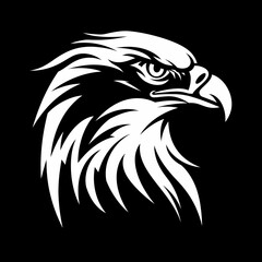 Fototapeta premium Bold white eagle head graphic against a black background suitable for design
