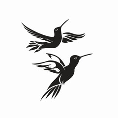 Obraz premium Black hummingbird silhouettes against white background for design or decoration