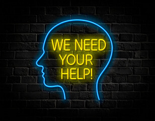 Leuchtende gelbe Neonschrift 