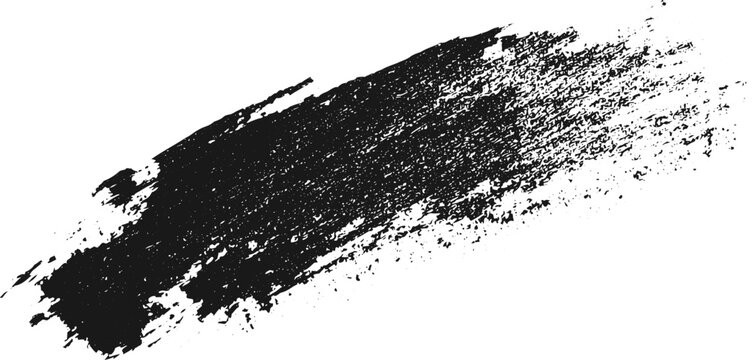 Abstract black brush stroke texture with distressed rough edges visible paint marks and messy artistic overlay on white surface for creative backgrounds.