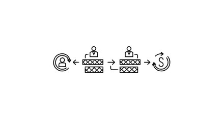 Obraz premium Business Transaction Process Flow with People and Money.