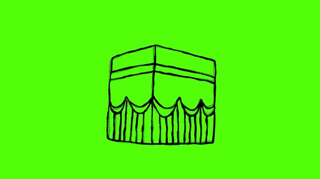 Islamic Holy Kaaba Hand Drawn Doodle Animation on Green Screen Background 4k animation video