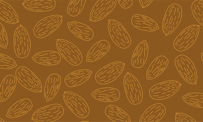 Hand Drawn Almond Seamless Pattern. Minimal Line Art Food Texture Background. This organic food texture is perfect for wallpaper, digital paper, textile printing, packaging design