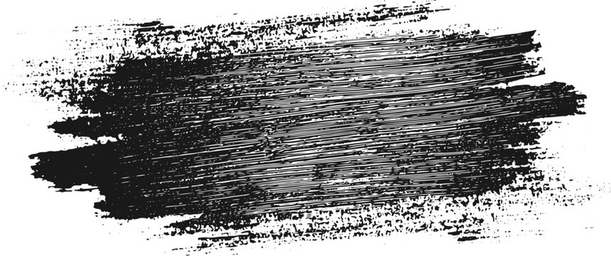 Black textured brush stroke with parallel lines on white background abstract grunge artistic overlay pattern.