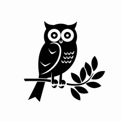 Obraz premium Black and white owl illustration perched on a branch isolated on white