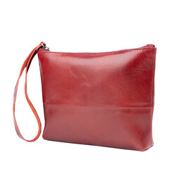 Dark red leather pouch isolated on white background, perfect for leather product catalog design
