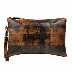 Abstract black brown leather pouch isolated on white background, perfect for leather product catalog design