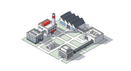 Obraz premium Isometric Factory Building Industrial Complex.