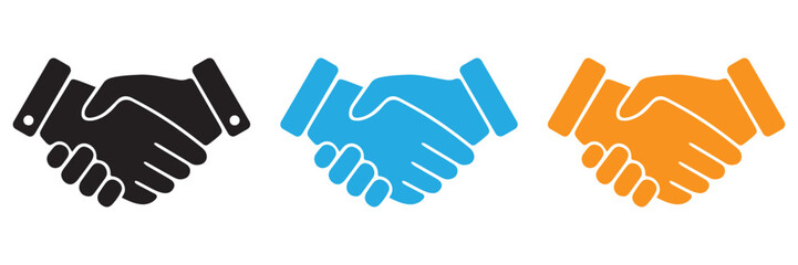 Fototapeta premium Business Handshake Vector Icon Set – Agreement Partnership Line and Flat Silhouette Symbols for Corporate Branding