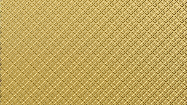 seamless 3d geometric pattern of textured golden metal. high density micro grid with inset diamond shapes for luxury architectural background and premium interior wall decor.