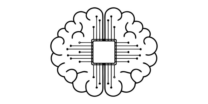 Minimal AI Brain Icon &ndash; Thin Line Vector, Modern Flat Design, Editable SVG, Isolated on White Background