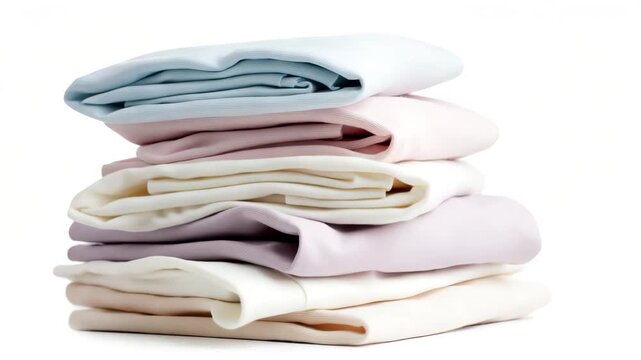 Various cotton t-shirts in pastel colors are stacked neatly. Each shirt offers a different shade. Perfect for anyone looking to update their casual wardrobe with light colors